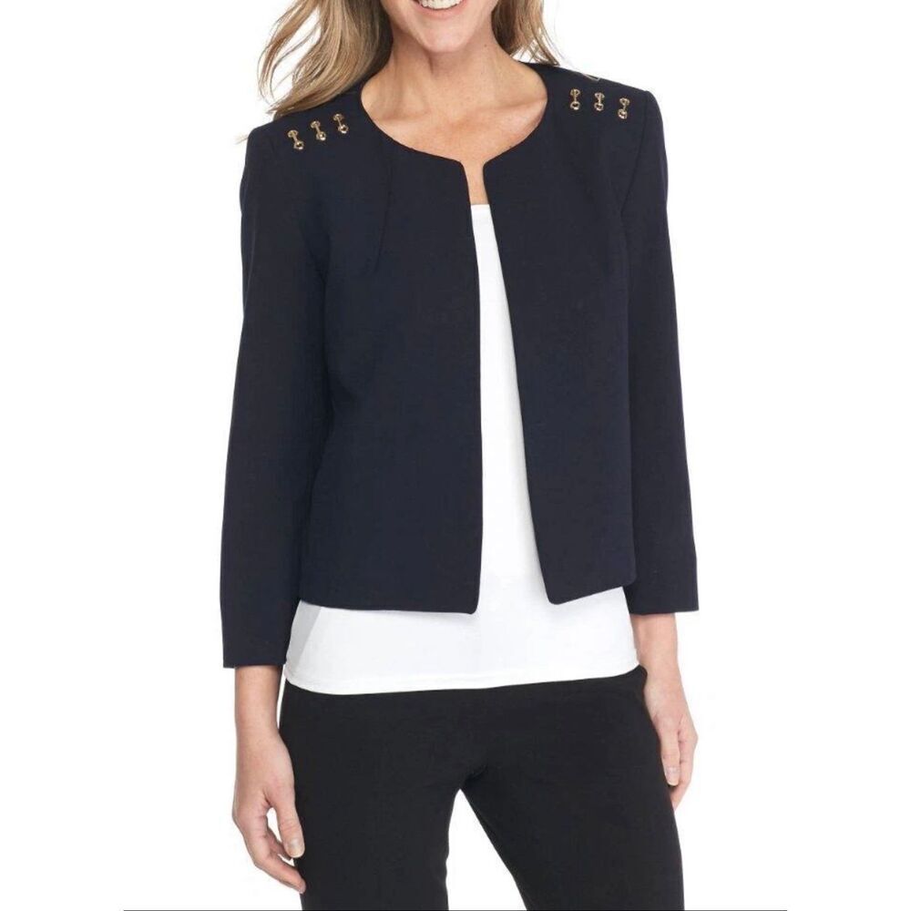 NINE WEST 24W Navy Kiss Front Grommet Blazer NWT $119 Corporate Goth